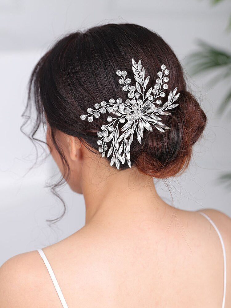 Vintage Wedding Headpieces Silver Hair Clip Handmade head jewelry hair accessories for women wedding Bridal Fascinators - luckacco