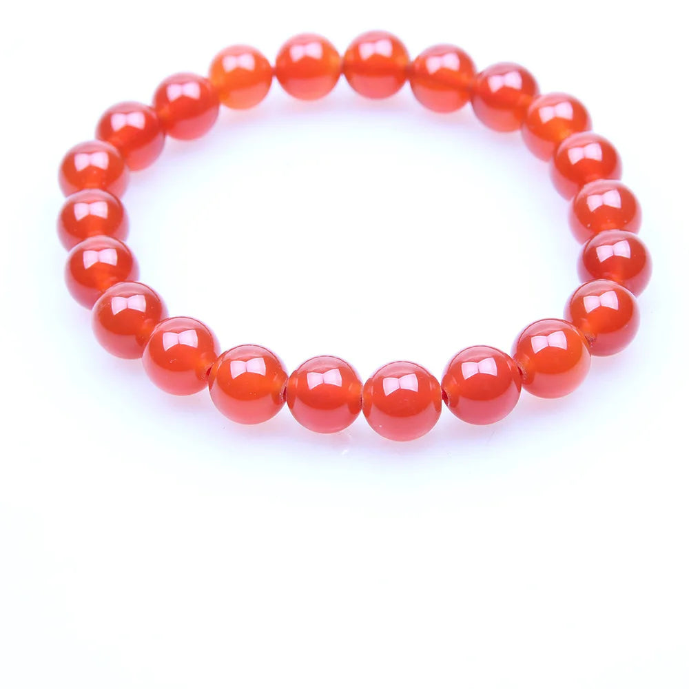 luckacco red carnelian coral natural stone beads elastic beaded bracelet bangle men women bracelets jewelry gifts 4mm 6mm 8mm 10mm 14mm