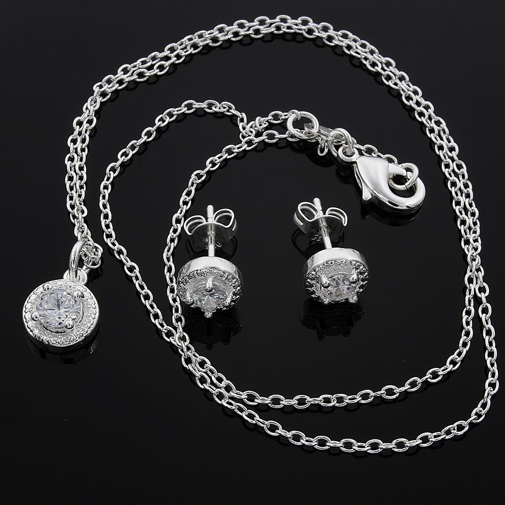 925 Color Silver Necklace Earring Set promotion Lover gifts cute fashion noble women shiny crystal CZ jewelry set Wedding - luckacco
