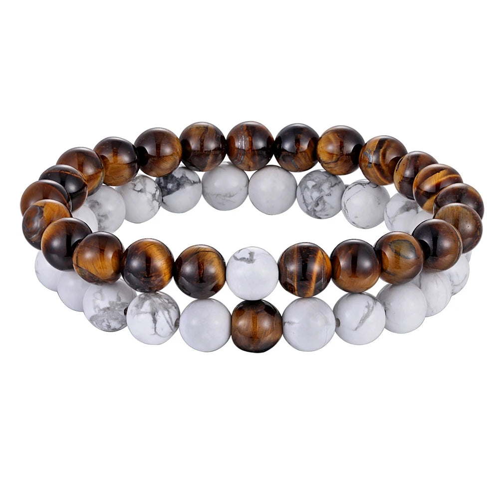 luckacco xqni various combination styles beaded bracelets for men & women for couples jewelry stretch elastic rope diy birthday gift box