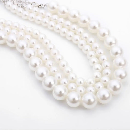 Luckacco Multi-Layer White Imitation Pearl Necklace Bead  Chain Punk Ladies Wedding Short Clavicle Necklac Girl Charm Banquet Jewelry