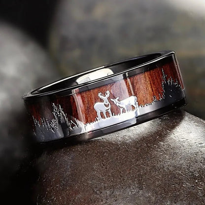 Luckacco Fashion 8mm Silver Color Stainless Steel Rings for Men Double Groove Meteorite Inlay Dome Men Finger Ring Wedding Band Jewelry
