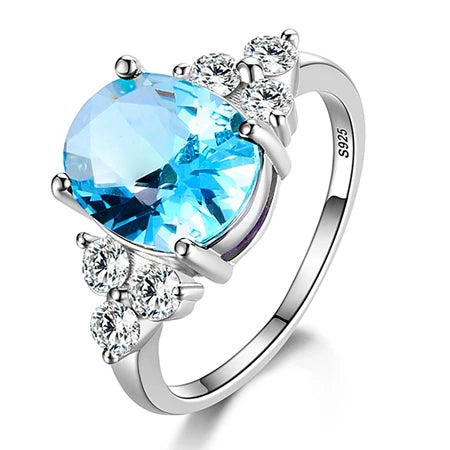 Luckacco 925 Sterling Silver Rings for Woman Luxury Blue Crystal Female Cubic Zirconia Women Sterling 925 Silver Colorful Zircon Ring
