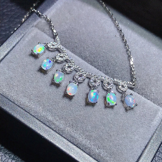 Luckacco Natural Opal Necklace, the latest design, colorful, affordable, 925 silver
