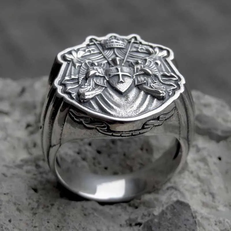 luckacco knights templar ring from 316lstainless steel with red cross ring for man punk rock jewelry freeshipping party giftosr960