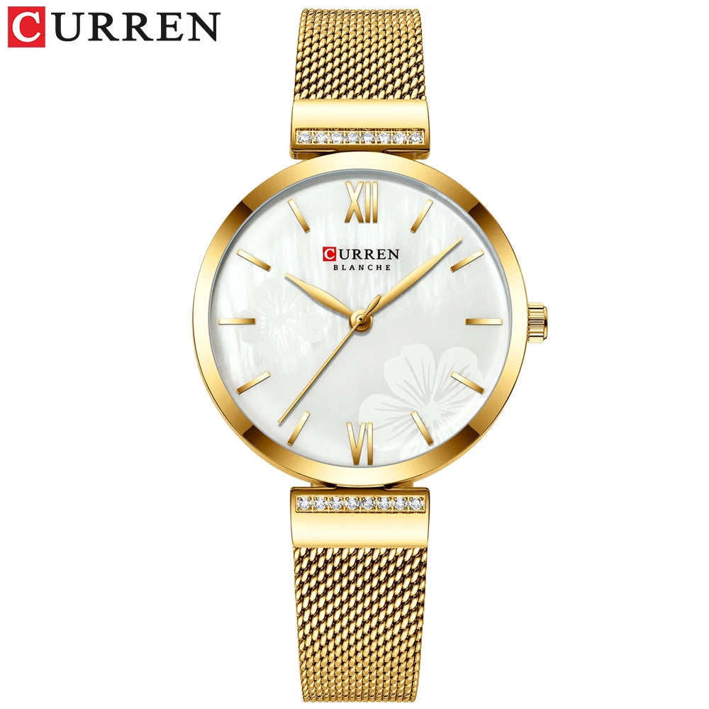 luckacco golden wristwatch mesh ladies watches luxury brand curren elegant simple quartz watch women's bracelet clock female reloj mujer