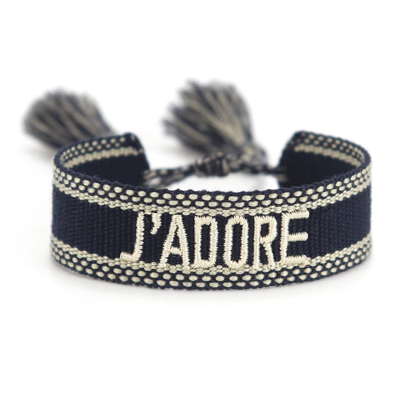 luckacco rhinestone embroidery woven bracelets adjustable rope stackable bangle for women