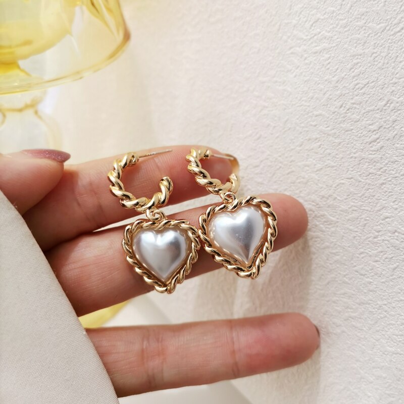 Mihan 925 Silver Needle Women Jewelry Sweet Heart Earrings Popular Gold Color Simulated Pearl Drop Earring For Girl Lady Gifts - luckacco