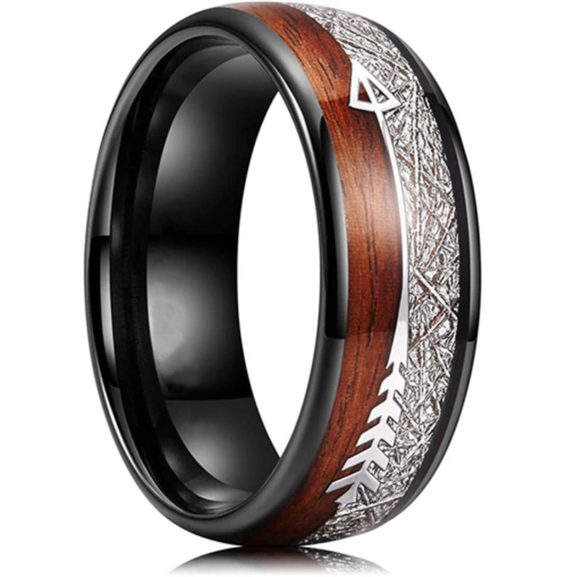 luckacco fashion 8mm men stainless steel rings inlay meteorite abalone shell rings for men women wedding engagement band jewelry gift