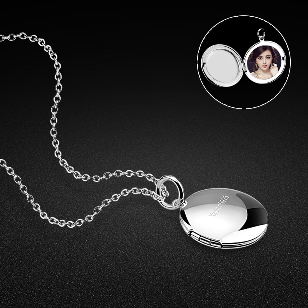 Female 925 sterling silver necklace creative round box pendant design can be placed photos ladies popular jewelry Free shipping -  - Luckacco Jewelry and Watch Store
