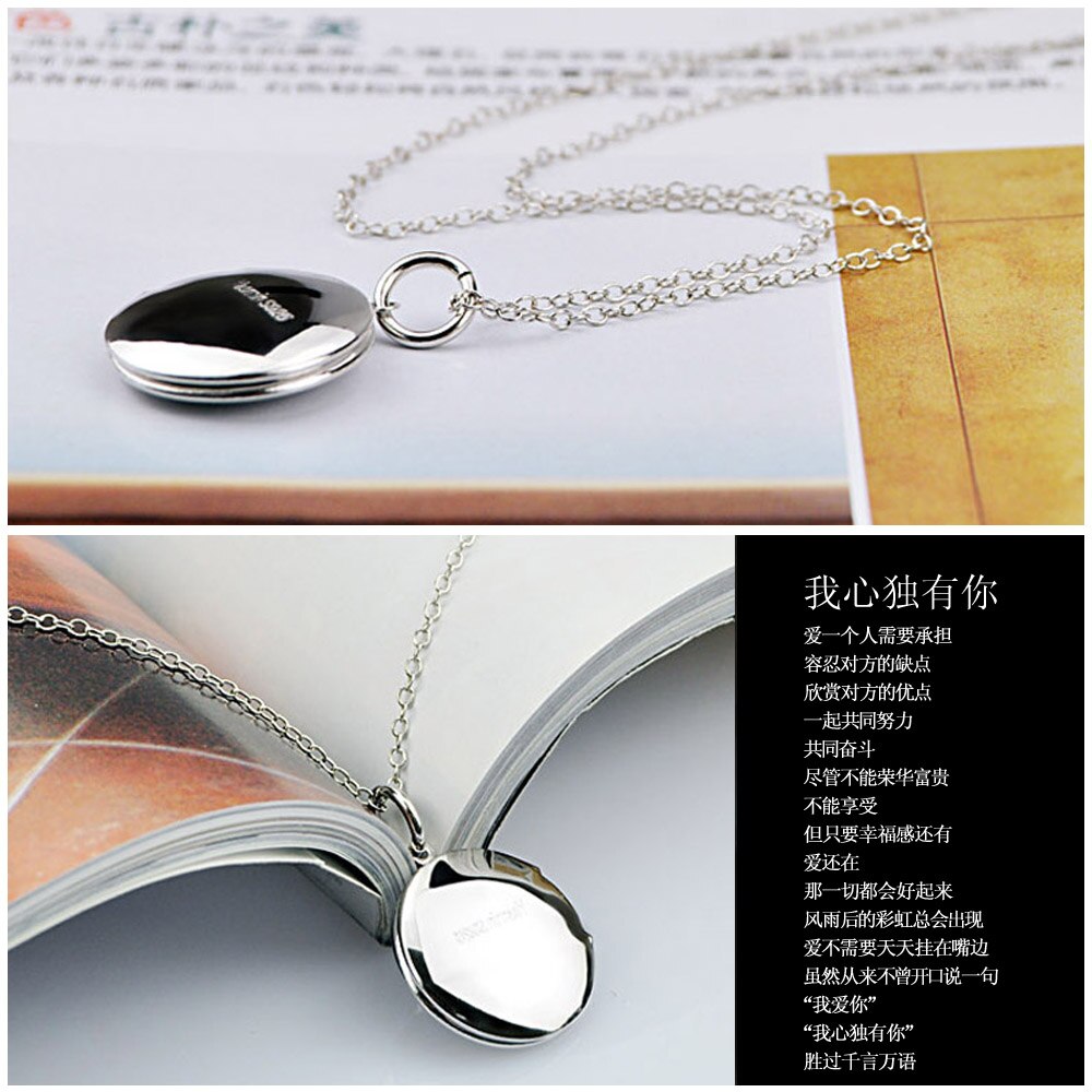 Female 925 sterling silver necklace creative round box pendant design can be placed photos ladies popular jewelry Free shipping - luckacco