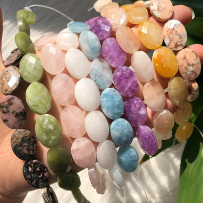 Luckacco Natural Faceted Turquoises Agates Jades Snakeskin Jaspers Stone Oval Round Shape Bead For Jewelry Making DIY Bracelet Accessorie