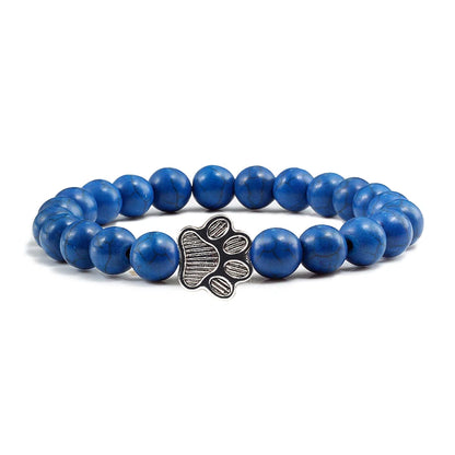 Luckacco Men Natural Black Lava Stone Bracelet Cat Paw Blue Pine Beaded Bracelets Bangles Energy Women Yoga Fashion Couple Jewelry Gifts