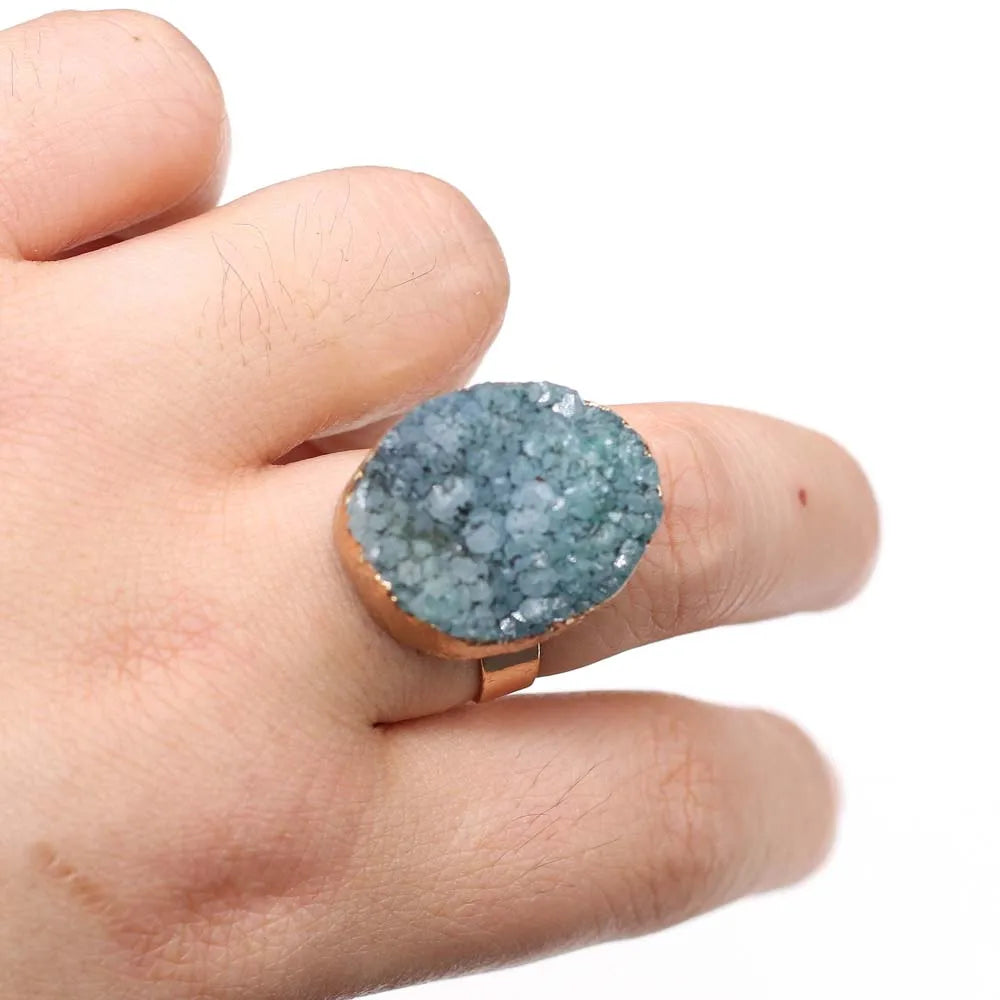 luckacco irregular agates druzy ring adjustable statement rings natural stone quartz rings for women jewelry