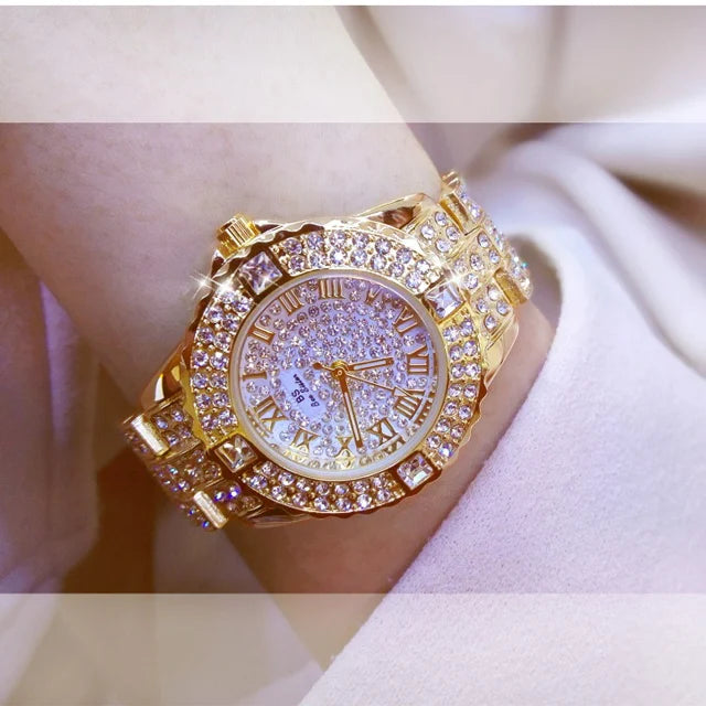 luckacco women watches diamond gold watch ladies wrist watches luxury brand rhinestone women's bracelet watches female relogio feminino