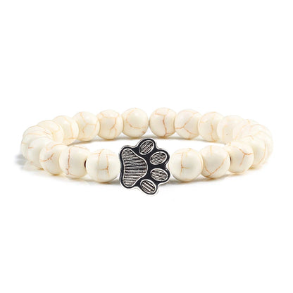 Luckacco Men Natural Black Lava Stone Bracelet Cat Paw Blue Pine Beaded Bracelets Bangles Energy Women Yoga Fashion Couple Jewelry Gifts