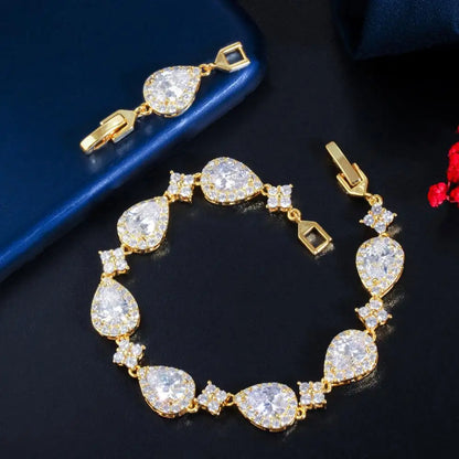 Luckacco CWWZircons Top Bling Big Water Drop Cubic Zirconia Rose Gold Color Tennis Bracelet for Women Trendy Party Wedding Jewelry CB238