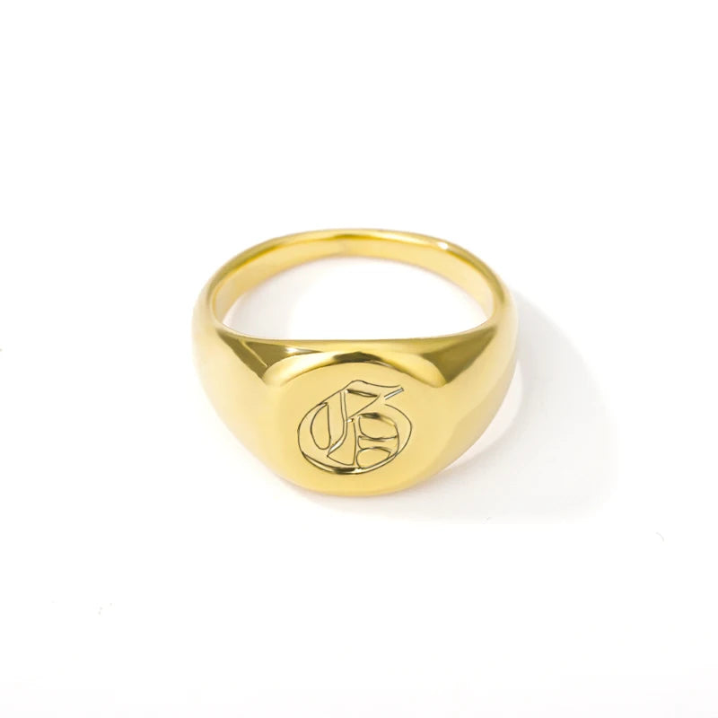 luckacco gothic a-z initial signet rings for women men wedding statement anillos best friend party gift jewelry
