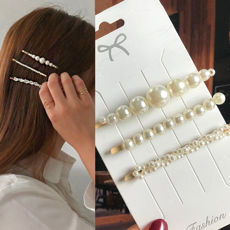 Simulated Pearl Barrettes Beaded Geometric Women Hair Clip Hairgrips Hair Accessories Girls Jewelry Fashion Hair Pins - luckacco