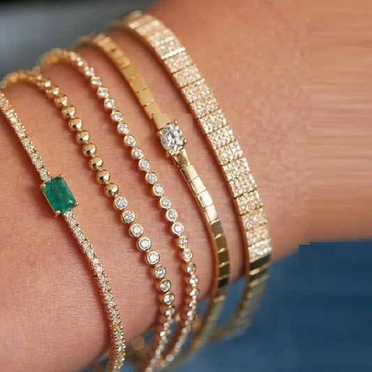 Luckacco Simple Fashion Women Girl Jewelry Single Clear Rectangle Cubic Zirconia Gold Color Square Bead Tennis Chain Bracelet