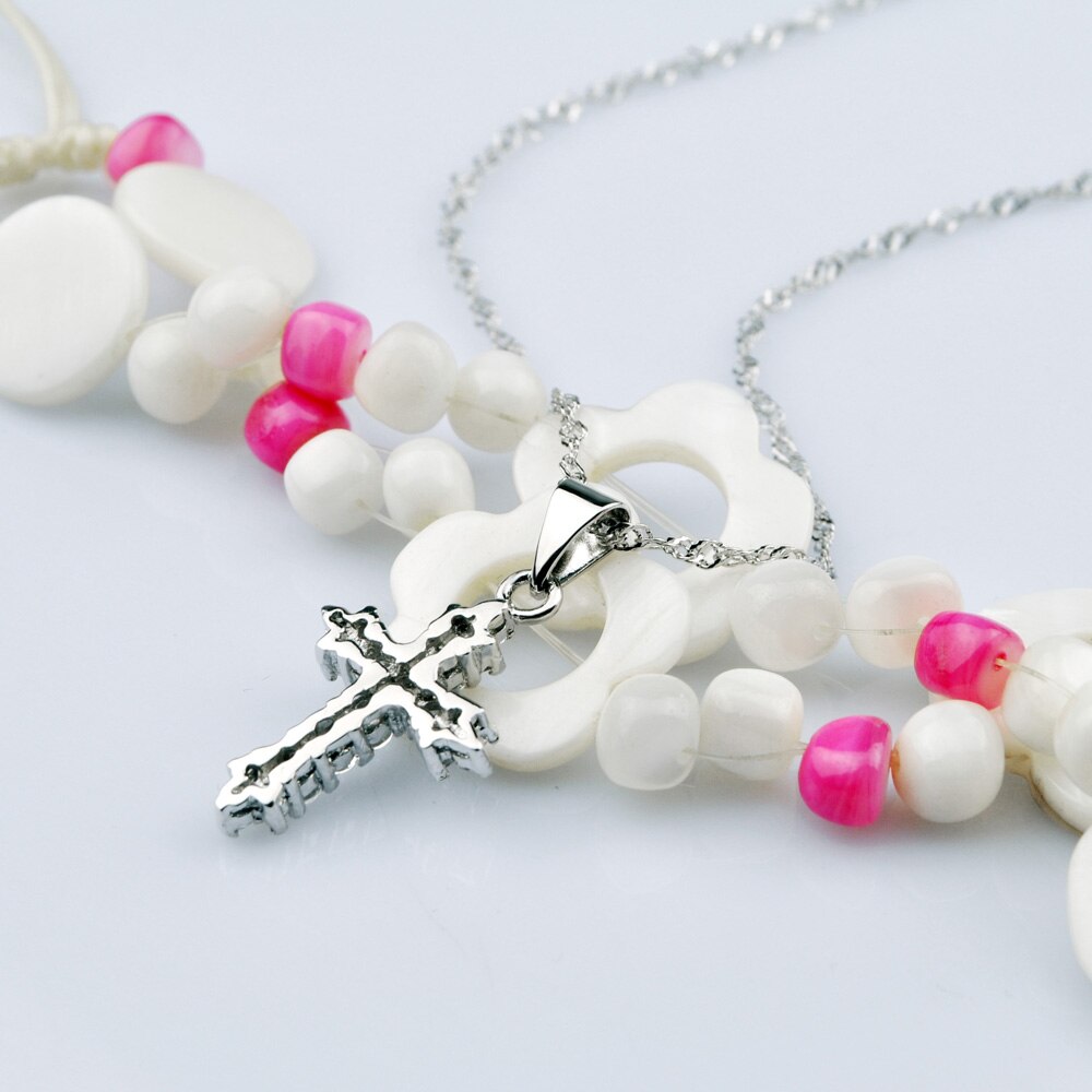 Classic 925 Sterling Silver Necklace Women's Zircon Inlaid Cross Pendant Necklace Women's Religious Ornaments Solid Silver - luckacco