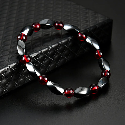 Luckacco Fashion Red Agates Hematite Bracelets Men Positive Energy Hematite Charm Bracelets Women Natural Stone Lucky Bracelet Jewelry