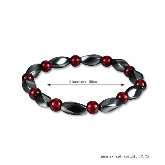 Luckacco Fashion Red Agates Hematite Bracelets Men Positive Energy Hematite Charm Bracelets Women Natural Stone Lucky Bracelet Jewelry