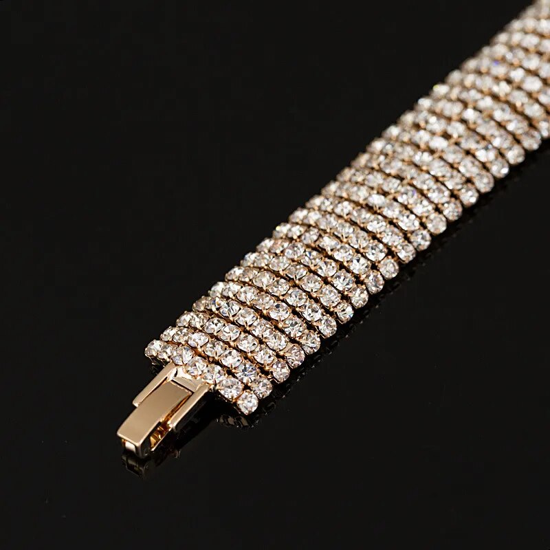 Luxury Rhinestone Full Drill Bracelet for Women Crystal Cuff Bracelet Wedding Bridal Bracelet Gold Silver Color Bracelet Jewelry