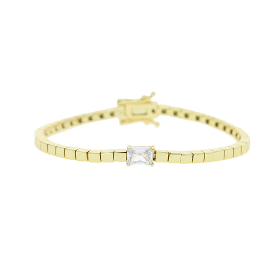 Luckacco Simple Fashion Women Girl Jewelry Single Clear Rectangle Cubic Zirconia Gold Color Square Bead Tennis Chain Bracelet