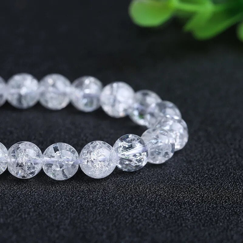 Natural cracked white quartz stone rock crystal beads smooth round needlework perls For Jewelry Making DIY Bracelet Necklace -  - Luckacco Jewelry and Watch Store