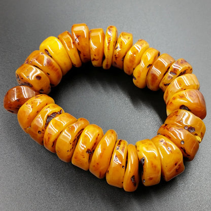 Luckacco Fashion Explosion Natural Amber Beeswax Old Stone Abacus Beaded Bracelet Hand Jewelry Accessory Gift Men Yellow Bangle