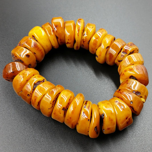 Luckacco Fashion Explosion Natural Amber Beeswax Old Stone Abacus Beaded Bracelet Hand Jewelry Accessory Gift Men Yellow Bangle