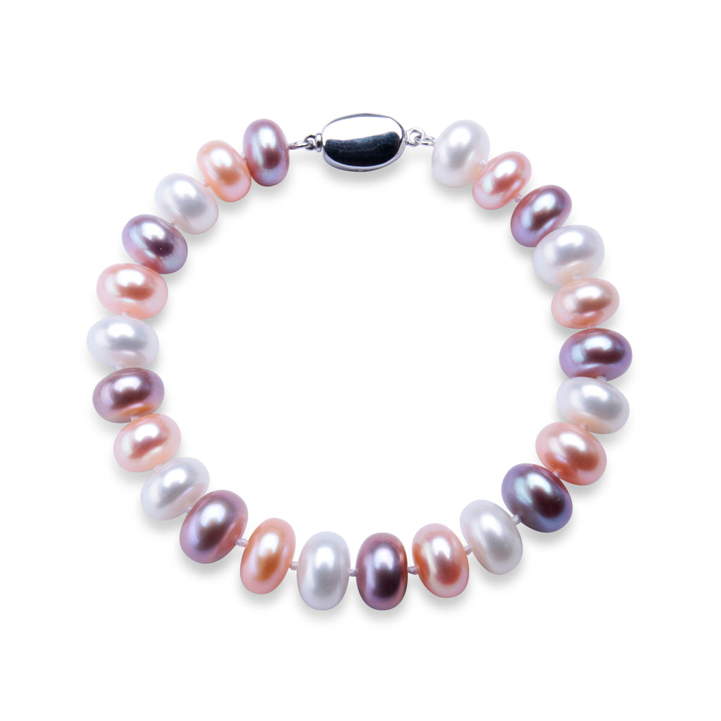 Dainashi Trendy 925 Sterling Silver Bread Bead Natural Freshwater Pearl Bracelets For Women,8-9mm Length,White Pink Purple Mix - luckacco