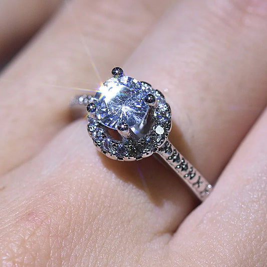 Luckacco New 925 Sterling Silver Ring Simulation Diamond CZ Ring, Suitable For Female Charm Jewelry Engagement Gifts