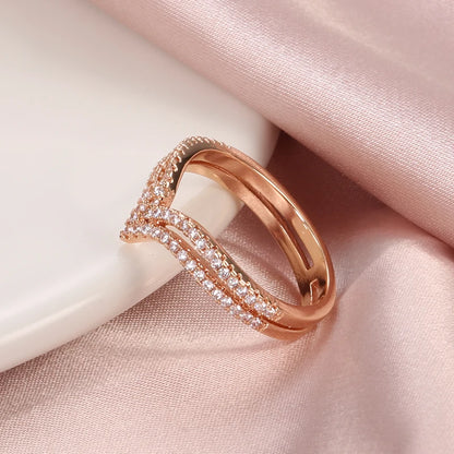 Luckacco Kinel New Arrivals 585 Rose Gold Ring Double Row Micro-wax Inlay Natural Zircon Hollow Rings Women Wedding Party Fine Jewelry