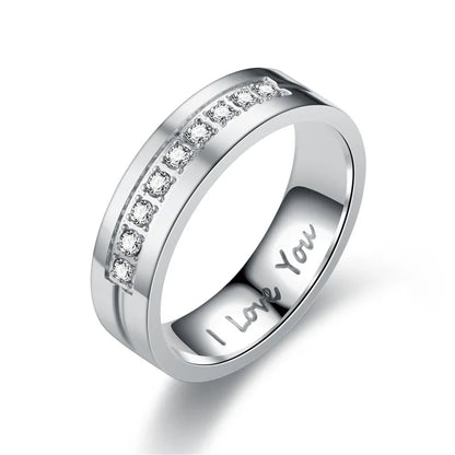 Luckacco Fashion Stainless Steel Couple Engagement Rings For Women Men Crystal I LOVE YOU Ring 2021 Wedding Jewelry Gift