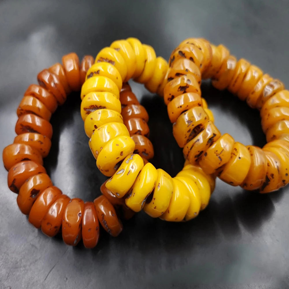 luckacco fashion explosion natural amber beeswax old stone abacus beaded bracelet hand jewelry accessory gift men yellow bangle