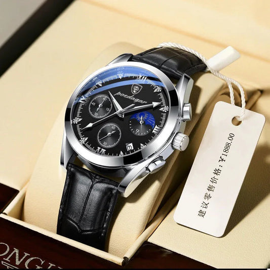 Luckacco POEDAGAR Men Watch New Top Brand Luxury Waterproof Luminous Sport Wristwatch Quartz Military Genuine Leather Relogio Masculino