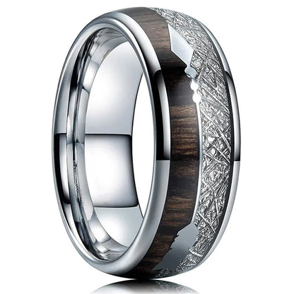 Luckacco Fashion 8mm Men Stainless Steel Rings Inlay Meteorite Abalone Shell Rings For Men Women Wedding Engagement Band Jewelry Gift