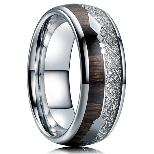 Luckacco Fashion 8mm Men Stainless Steel Rings Inlay Meteorite Abalone Shell Rings For Men Women Wedding Engagement Band Jewelry Gift