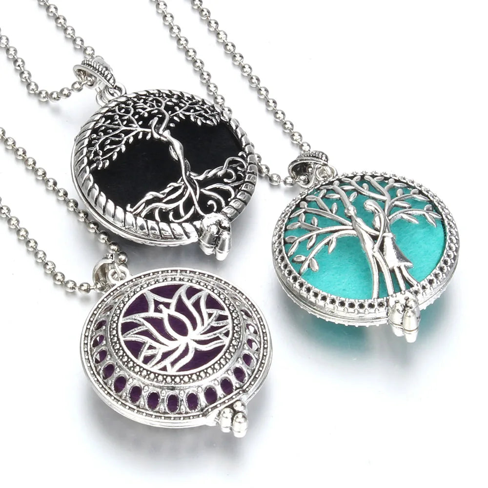luckacco aromatherapy necklace tree of life diffuser jewelry vintage open locket pendant essential oil perfume aroma diffuser necklace