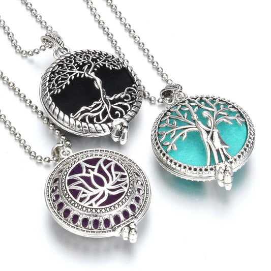 Luckacco Aromatherapy Necklace Tree of Life Diffuser Jewelry Vintage Open Locket Pendant Essential Oil Perfume Aroma Diffuser Necklace