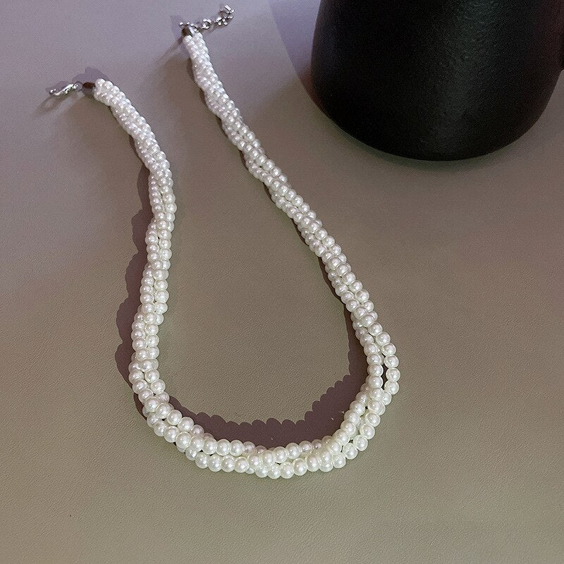 Origin Summer Minimalist Pearl Twine Chokers Necklace for Women Temperament Beaded Party Wedding Necklace Jewelry Accessories - luckacco