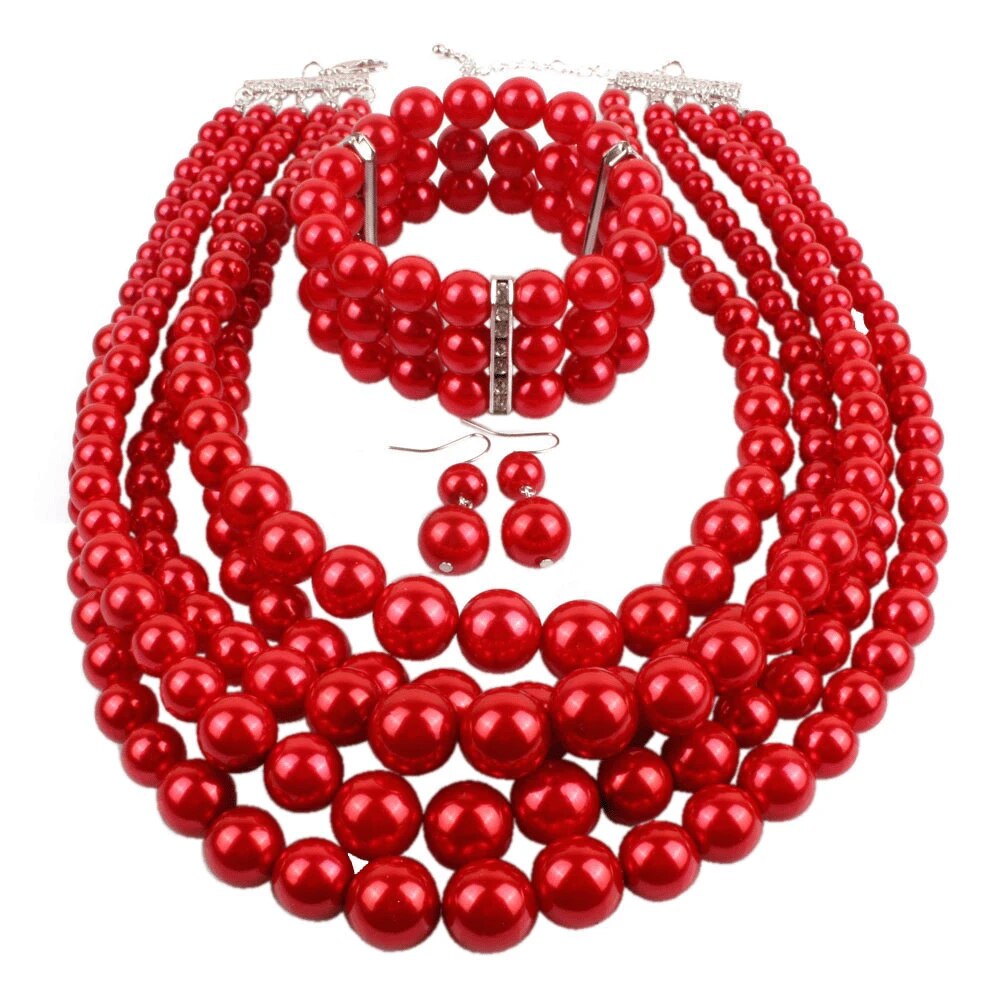European and American Cross-border Explosion Models Exaggerated Imitation Pearl Set Multi-layer Pearl Necklac Beaded Three-piece