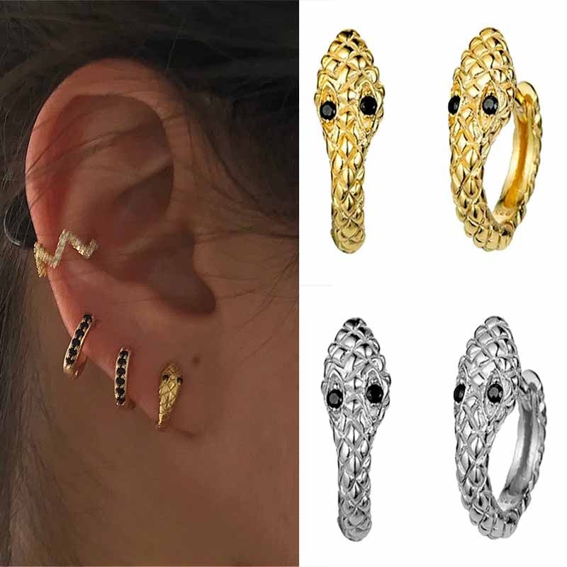 Punk Charm Small Hoop Earrings for Women Fashion Animal Gold Silver Color Round Snake Earrings Jewelry - luckacco