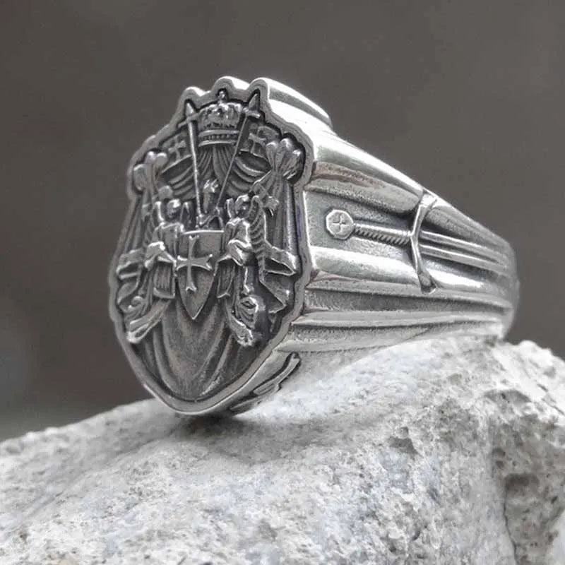 luckacco knights templar ring from 316lstainless steel with red cross ring for man punk rock jewelry freeshipping party giftosr960