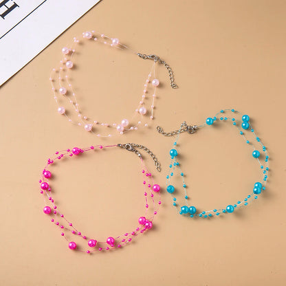 Luckacco Elegant Multilayer Pearl Choker Necklace Vintage Flower Butterfly Acrylic Chain Necklace For Women Fashion Wedding Jewelry Gift