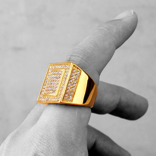 Luckacco Luxury Rhinestone Stainless Steel Mens Rings Simple Trendy For Male Boyfriend Biker Jewelry Creativity Gift