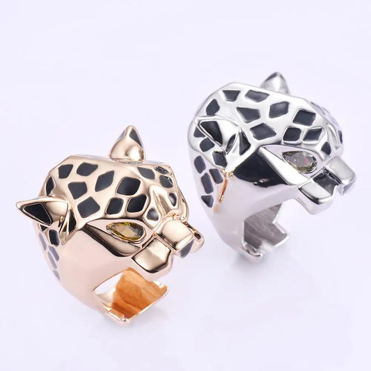 Luckacco High Quality Leopard Man Woman Cocktail Statement Ring Green Zircon Eyes Jewelry Dropship Size 6/7/8/9
