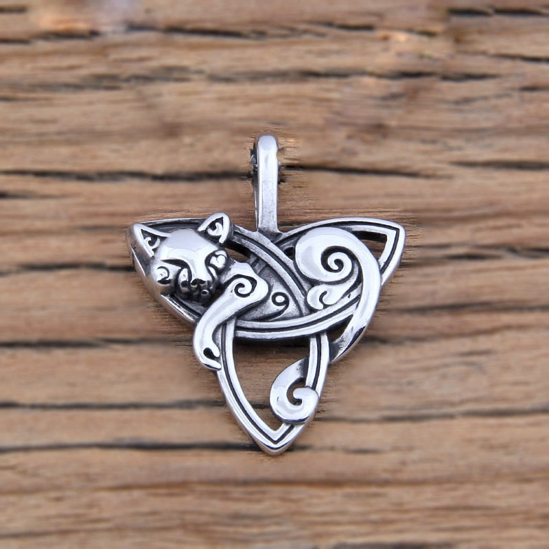 Hot New Style Viking Jewelry fox/cat Necklaces &Pendants Triquetra Silver plated Metal Chain Gift For Women And Men - luckacco